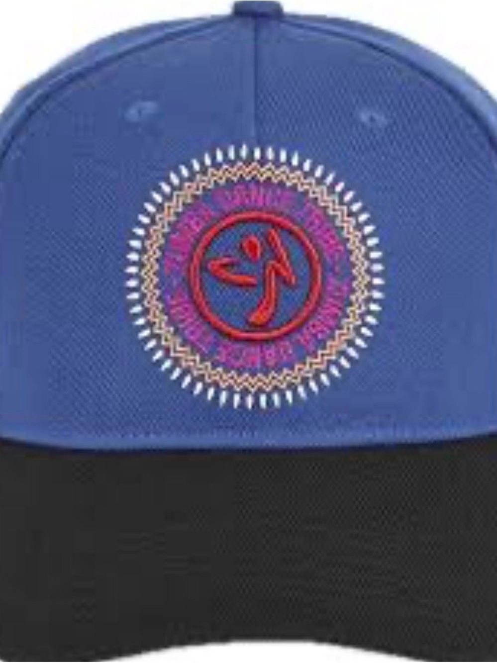 Blue & Black Snapback Cap with Colorful Embroidered Medallion
